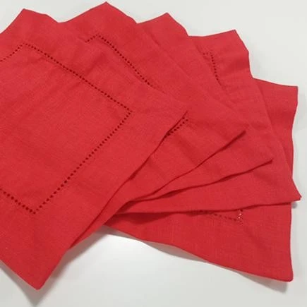 15x15cm Red Cotton Linen Cocktail Napkin For Hotel factory