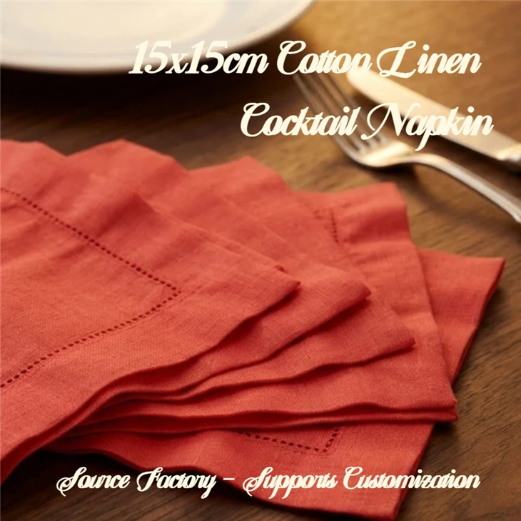 15x15cm Red Cotton Linen Cocktail Napkin For Hotel