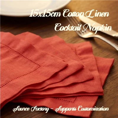 15x15cm Red Cotton Linen Cocktail Napkin For Hotel